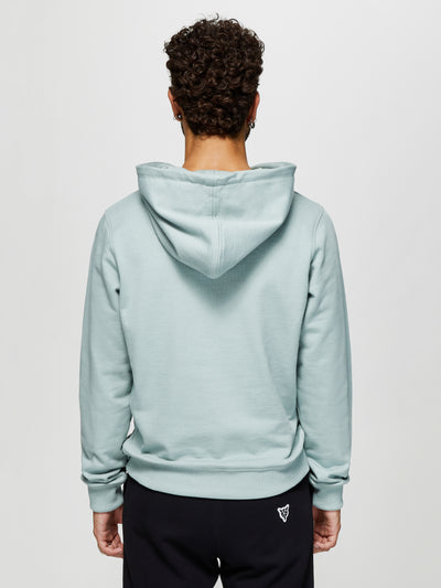 SCRIPTED LEATHER HOODED SWEATSHIRT - IRON BLUE